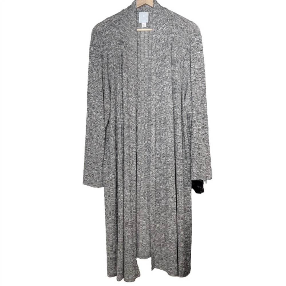 Sunday Ribbed Knit Long Duster Cardigan Size 3X Gray Side Slits Drapey Gray